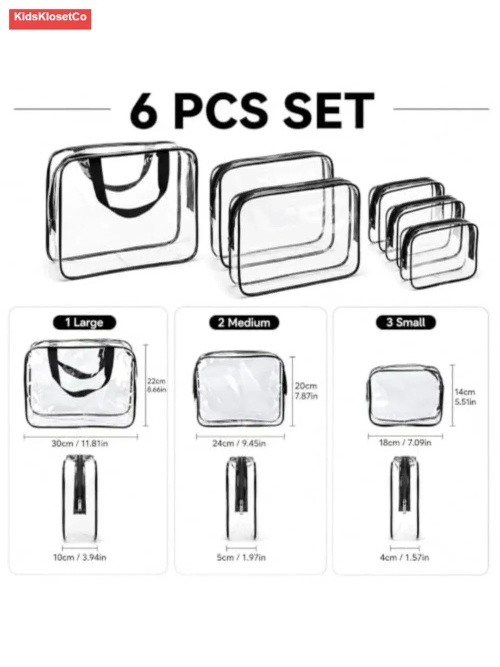 Clear Makeup Bags 6 PCS Set Water-Resistant PVC Toiletry Cosmetic Organizer